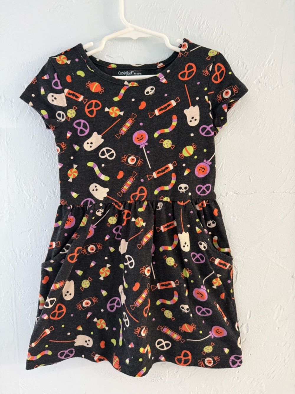 Cat & Jack Black Dress with Orange, Purple, Green & Pink Halloween Motifs